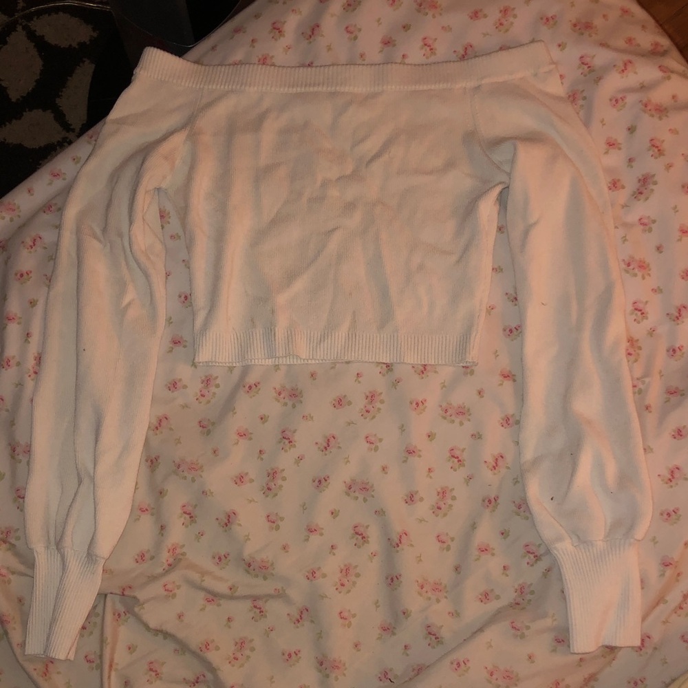 Garage White Off-Shoulder Cropped Sweater